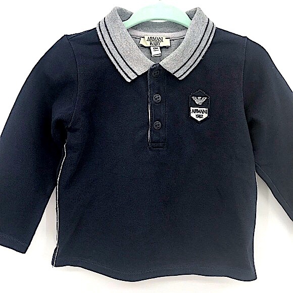 Giorgio Armani Baby Preppy Nautical Logo Spellout Long Sleeve Polo Shirt - Picture 1 of 12